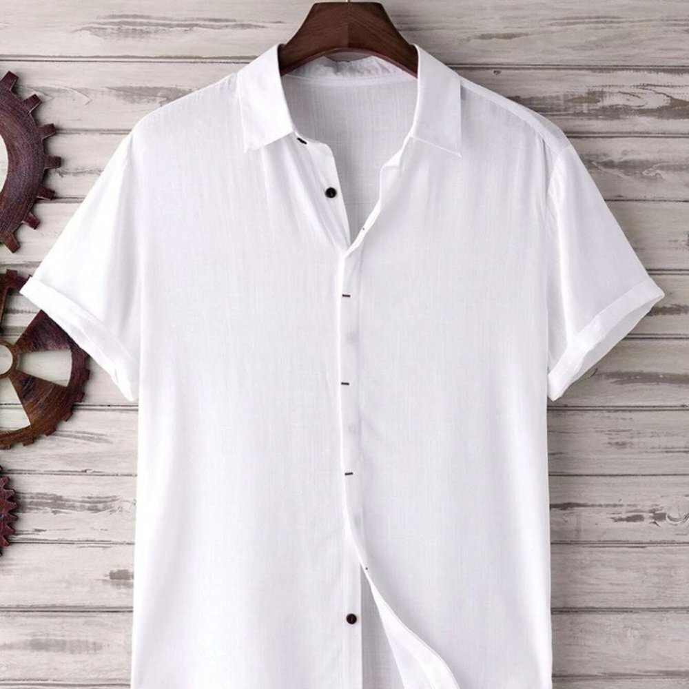 White Basic Men's Button Up Shirt
